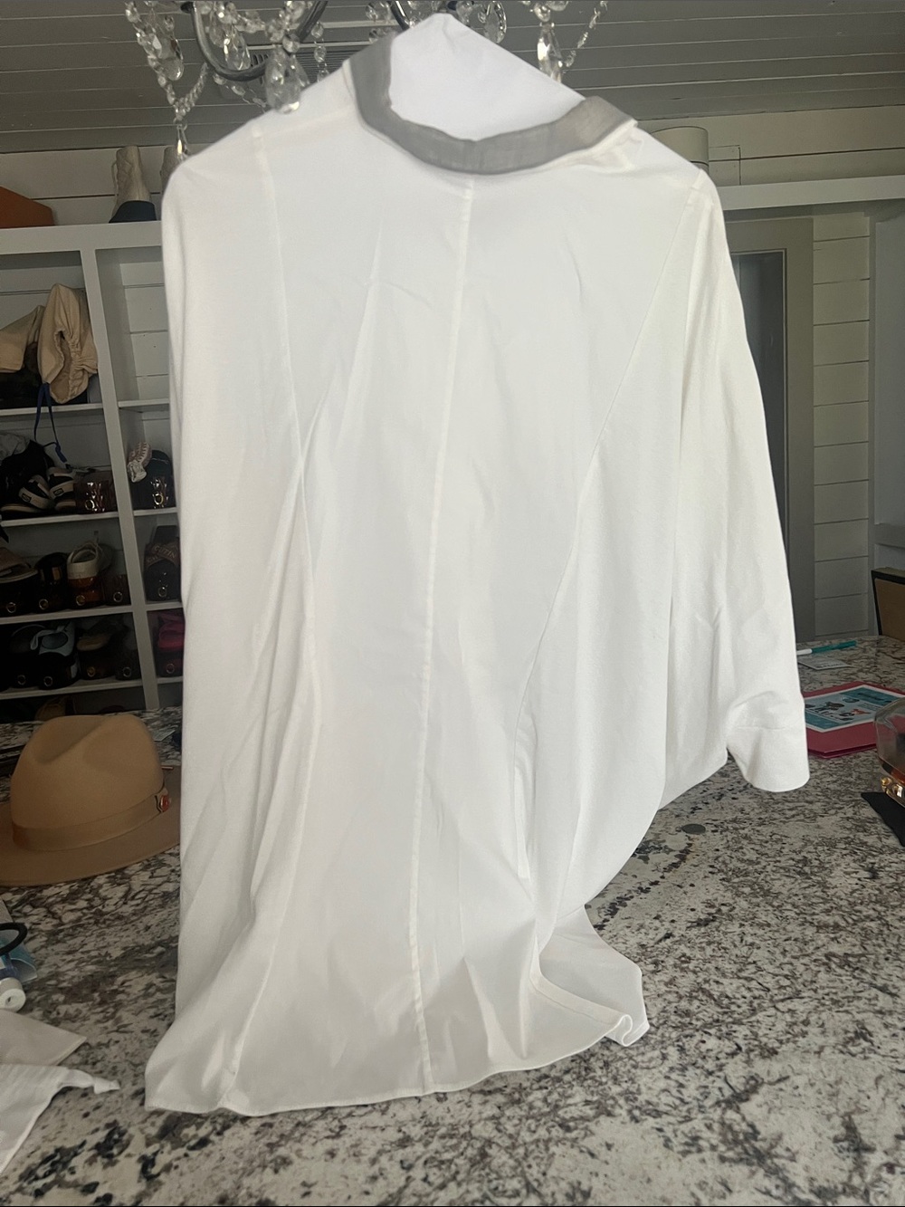 Brunello Cucinelli White Twist-Front Asymmetrical Dress with Gray Collar - Picture 3 of 6